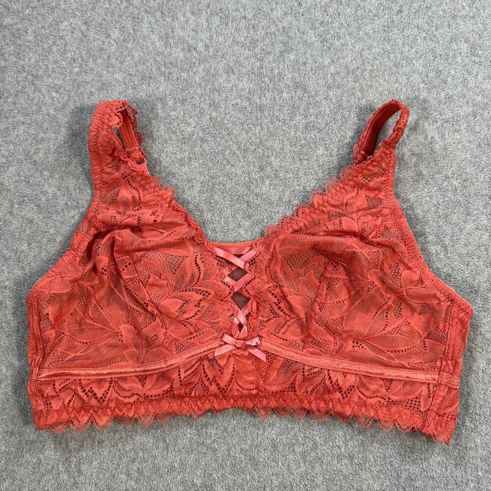 Adore Me Alessa Unlined Bralette Women's 0X Coral Orange Lace Bow